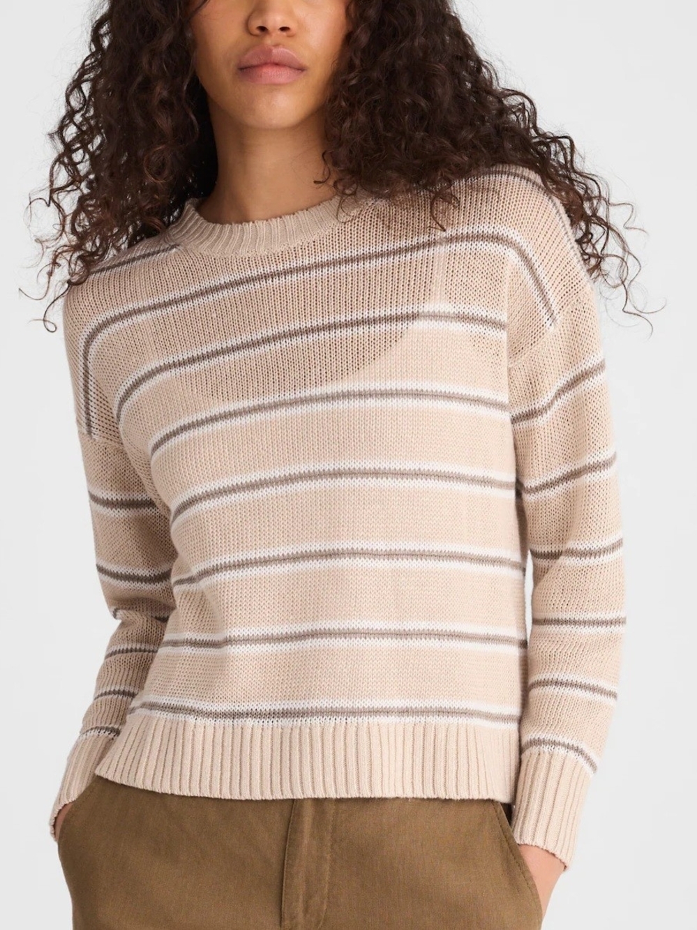 Madewell Linen Drop Shoulder Sweater Striped 100% Linen Beige White XS